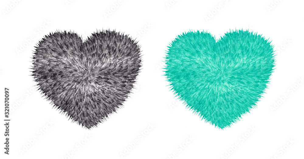 Set of two Isolated Hand drawn Pencil drawing black and white and turquoise fluffy hearts on a white background. Cute elements for for design, greeting card, banner. Set of two Isolated Hand drawn Pencil drawing black and white and turquoise fluffy hearts on a white background. Cute elements for for design, greeting card, banner.