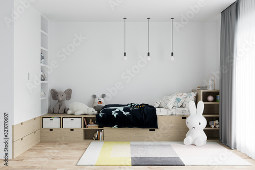 Interior Kids Bedroom Wall Mockup -  3d Rendering, 3d Illustration