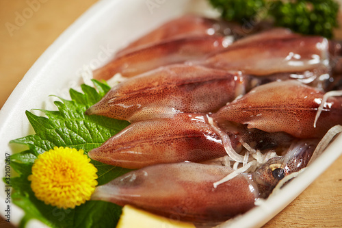 Hotaruika sashimi, Japanese fresh raw squid dish photo