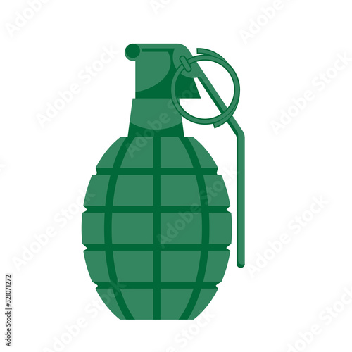 A hand grenade is green on a white isolated background. Vector image.