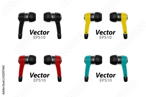 Wireless earplugs in vector on white background.In-channel headphones in vector.Headphones droplets vector illustration.