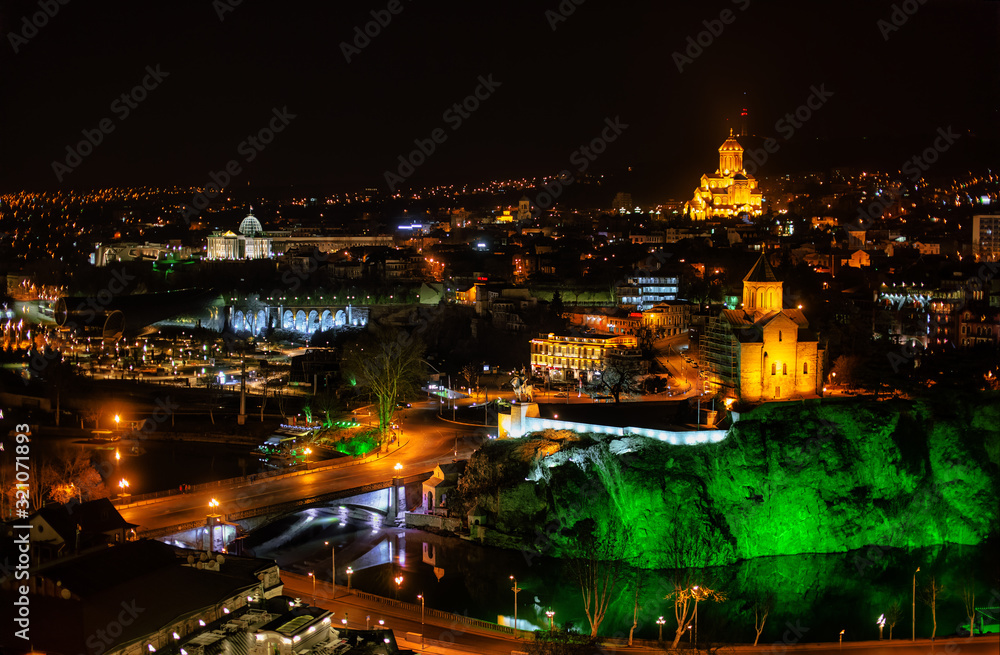 Night aerial view of Tbilisi