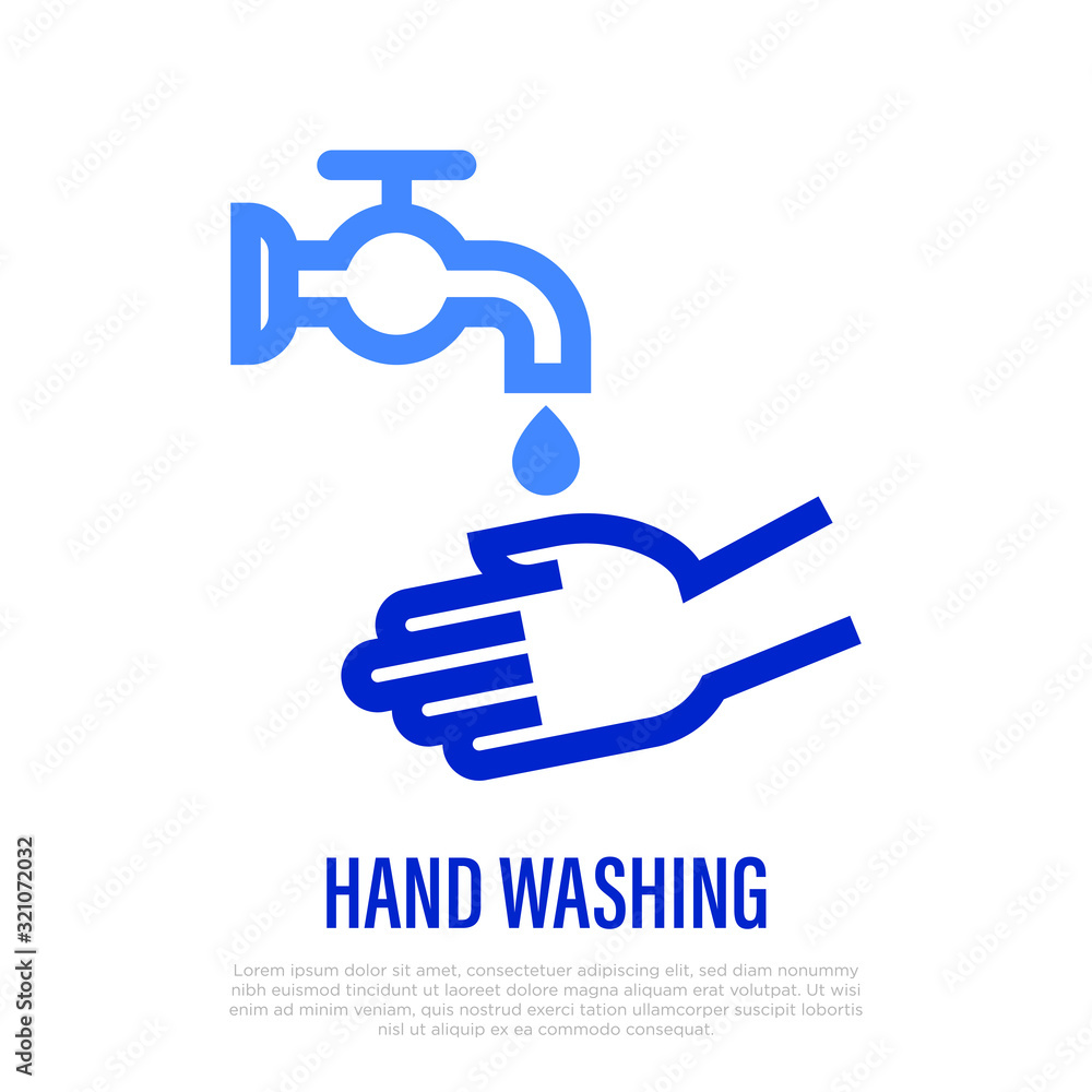 Hand washing under water. Personal hygiene. Thin line icon. Vector illustration.