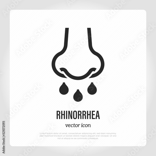 Rhinorrhea thin line icon. Runny nose. Symptom of flu, influenza, grippe. Healthcare and medical vector illustration.