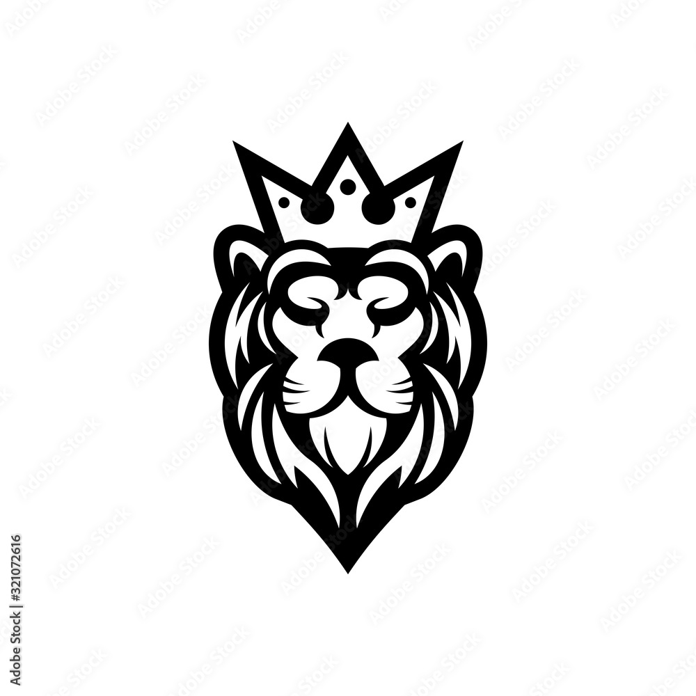 Naklejka Lion Leo King Crown vector Logo design Negative space Simple Illustration download