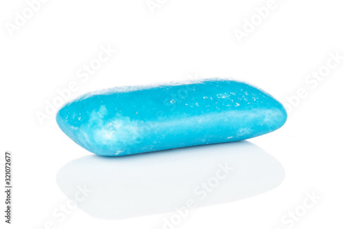 One whole blue chewing gum isolated on white background