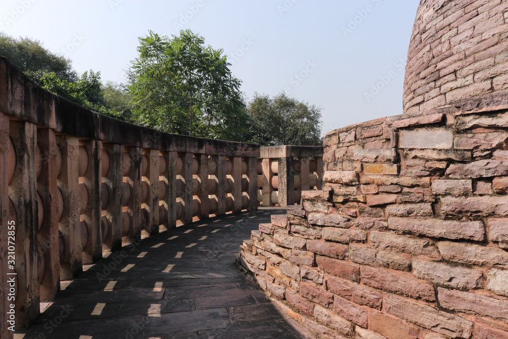 Great Stupa, UNESCO world heritage site - Ancient Buddhist Monument. Sanchi, Madhya Pradesh, India. 