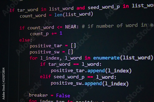 developer software source code screen. programming code. writing script. programmer editing code background