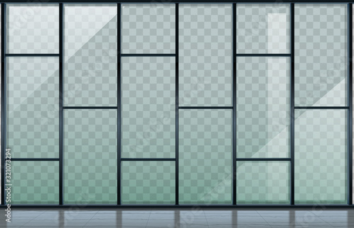 Modern glass black building facade with transparency