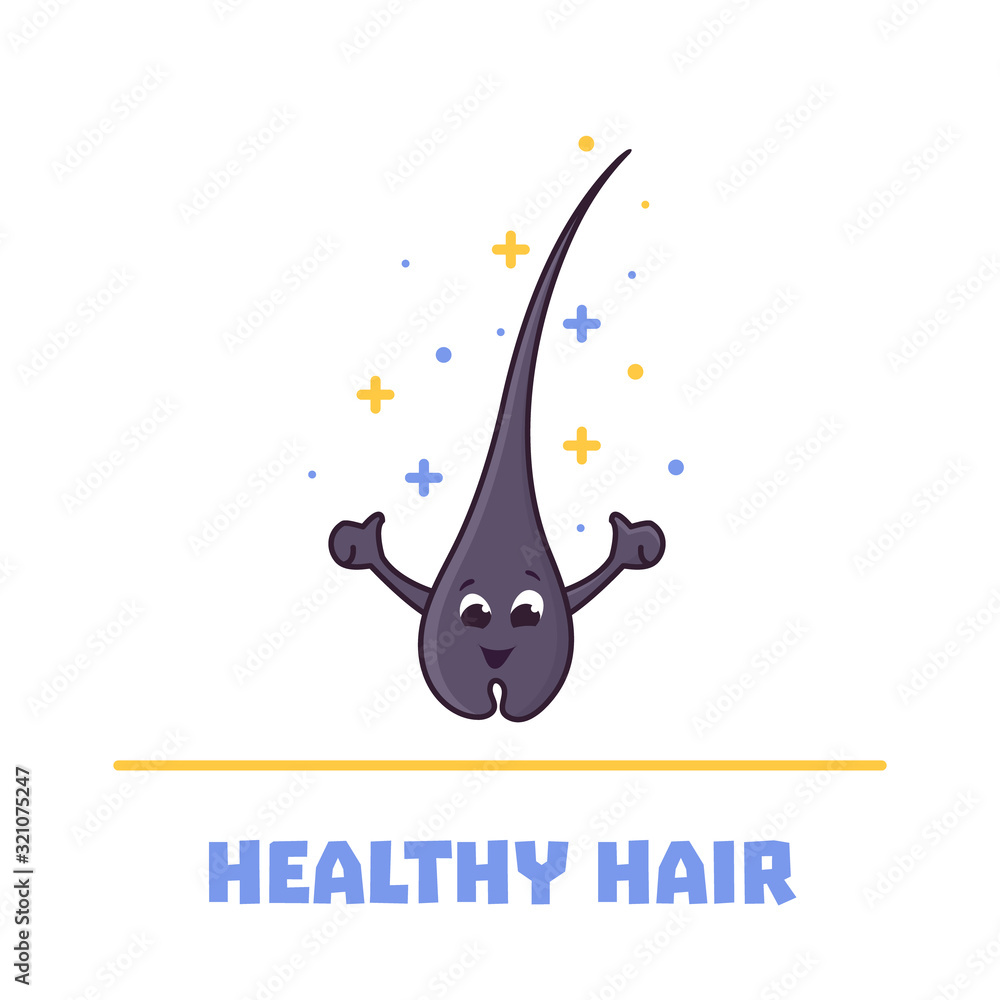 Happy healthy hair follicle cartoon character in good condition. Removal,  treatment and transplantation concept. Trichology medical vector  illustration. Stock Vector | Adobe Stock