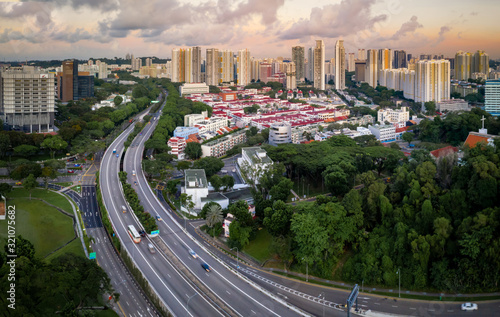 Highway express way connecting the whole city and urban areas in Singapore © Huntergol