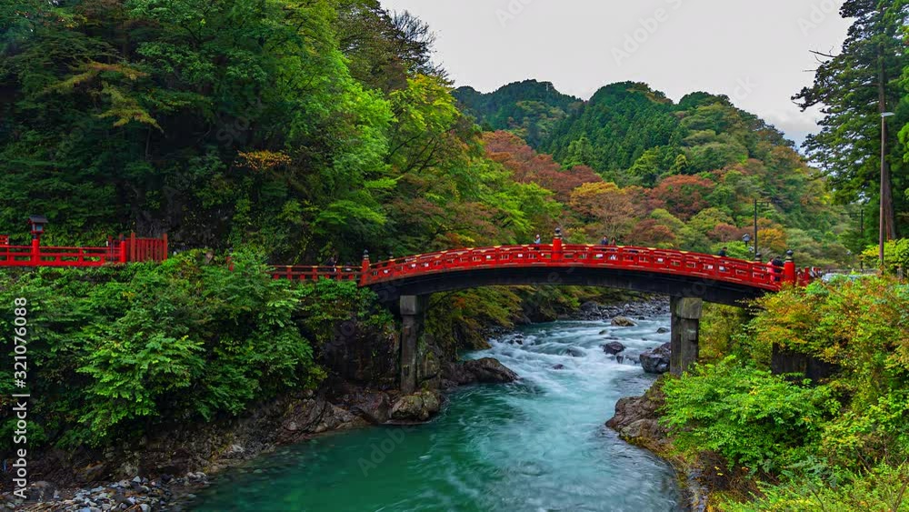 4K, Time lapes Shinkyo Bridge in autumn season, Nikko, Japan 4K, Time lapes Shinkyo Bridge in autumn season, Nikko, Japan