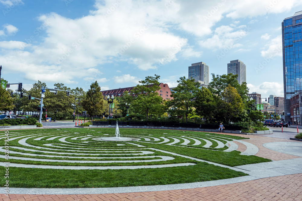 Green park in shape of maze in boston city center Green park in shape of maze in boston city center