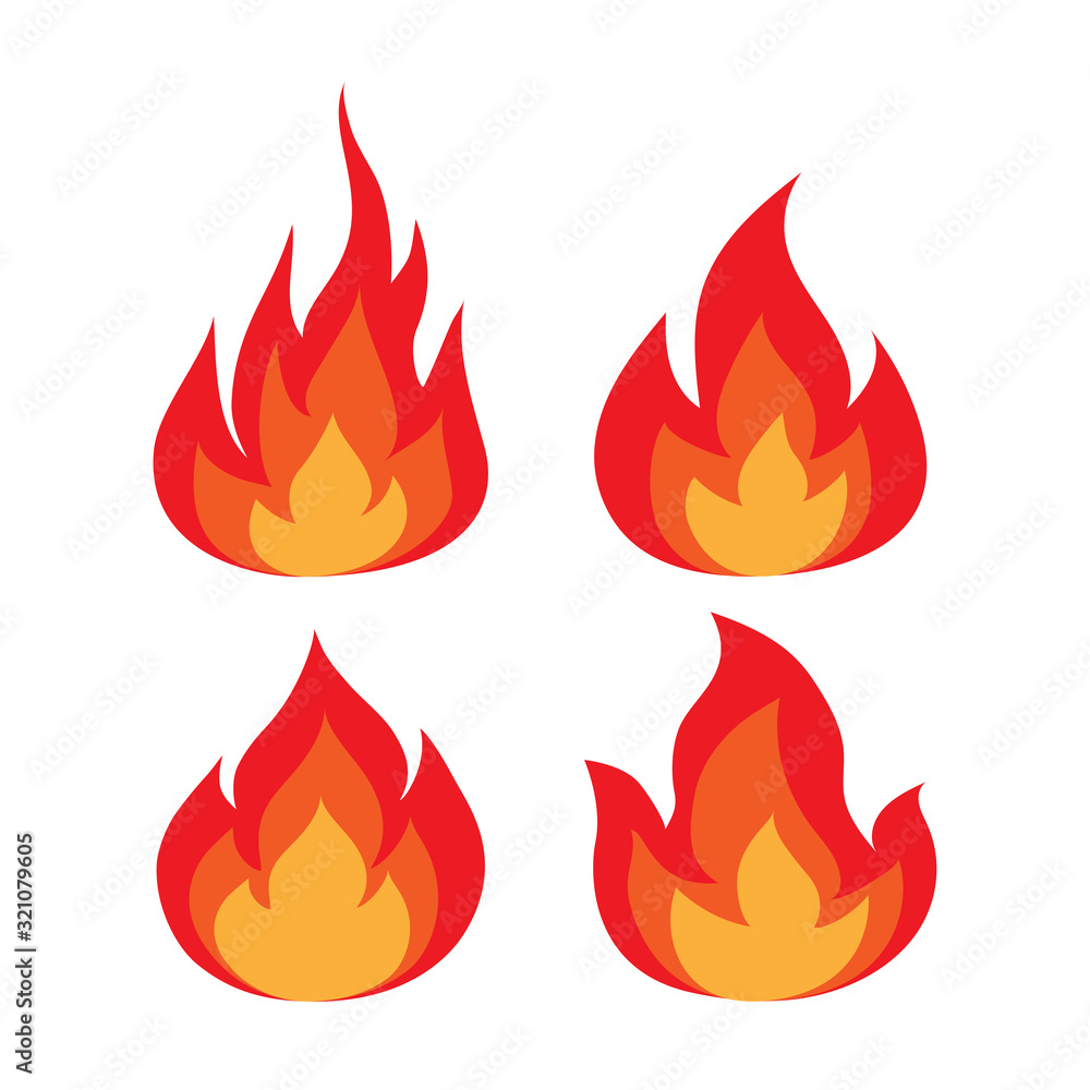 Red and orange fire flames set icon. The concept for a flat logo or power to success goal. Red and orange fire flames set icon. The concept for a flat logo or power to success goal.