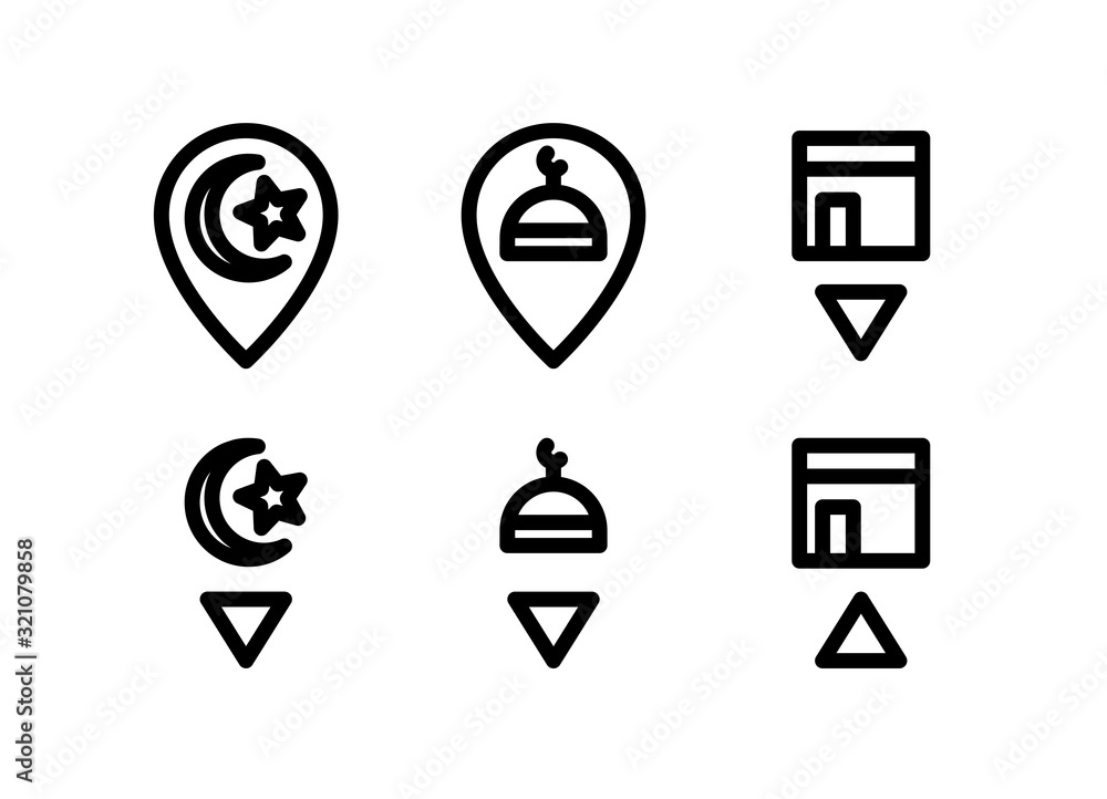 Mosque Location, Navigation, Map & Qibla Icon. Islamic & Ramadan Icon Set Vector Logo Symbol.
