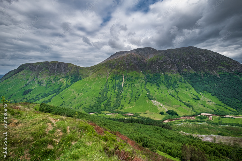 A view of Ben Nevis in Scotland on a stormy day