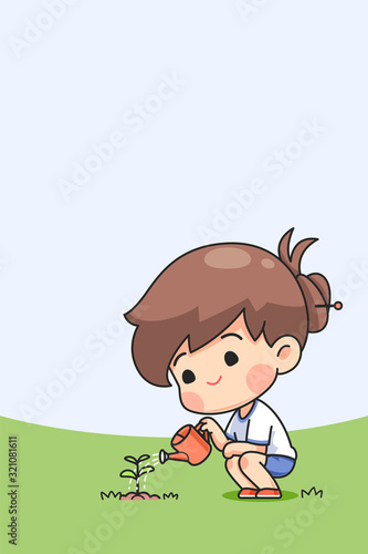 cute girl watering the tree