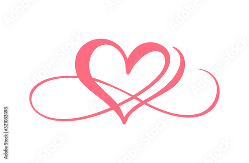 Heart love logo with Infinity sign. Design flourish element for valentine card. Vector illustration. Romantic symbol wedding. Template for t shirt, banner, poster