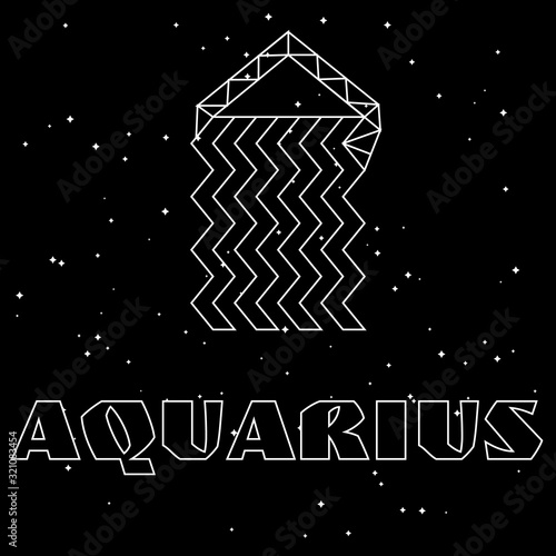Abstract polygonal zodiac sign aquarius on black starry sky background