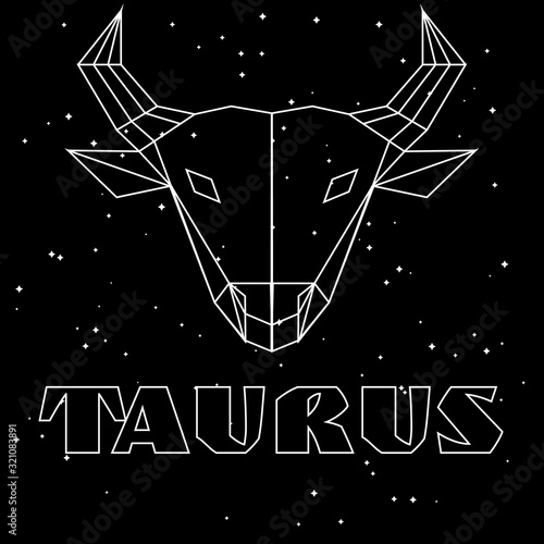 Abstract polygonal zodiac sign taurus on black starry sky background