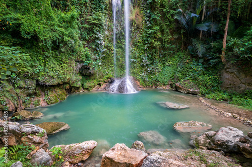 quite waterfall on philippine island cebu near badian. No people 2020, amazing blue turquoise water photo