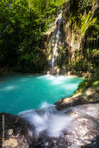 quite waterfall on philippine island cebu near badian. No people 2020, amazing blue turquoise water