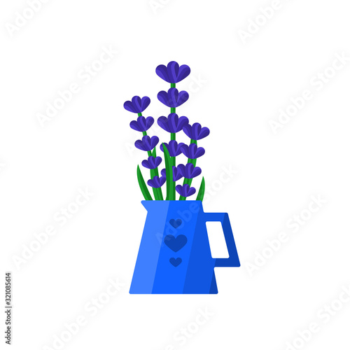 Template of flat design with bouquet of lavender flower in the jug.Vector illustration