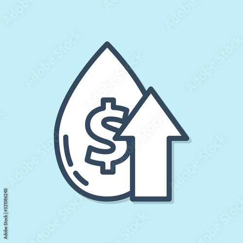 Blue line Oil price increase icon isolated on blue background. Oil industry crisis concept. Vector Illustration
