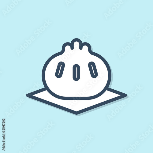 Blue line Khinkali on cutting board icon isolated on blue background. Traditional georgian dumpling. Vector Illustration