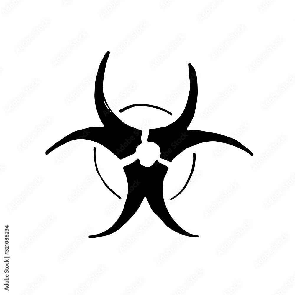 Biohazard symbol Hand Drawn icon. Vector illustration isolated on white background