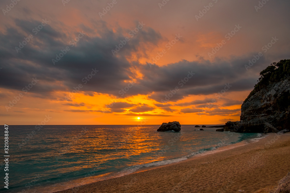 Colorful Sea Sunrise on a Small Beach