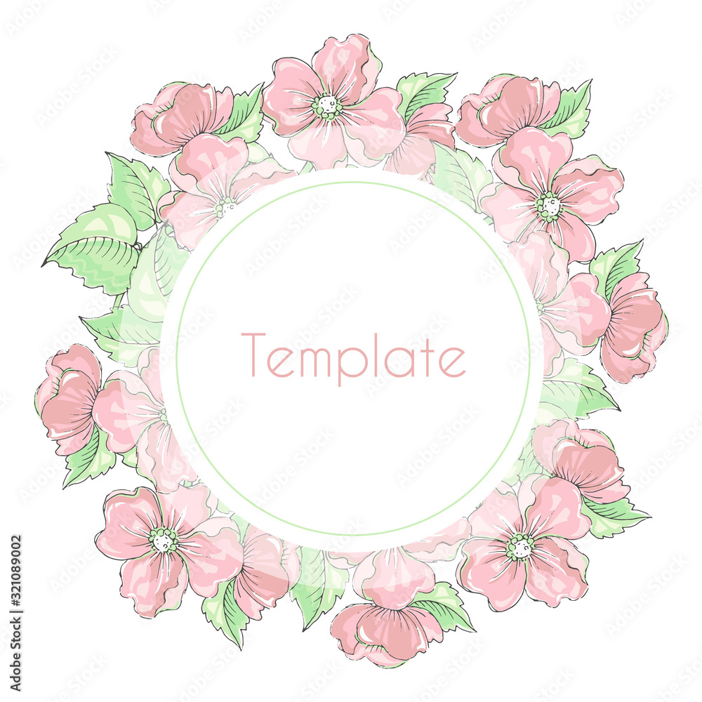 Vector floral frame with delicate blooming flowers. Template for wedding invitations or greeting cards. Tender beautiful wreath. Vector floral frame with delicate blooming flowers. Template for wedding invitations or greeting cards. Tender beautiful wreath.