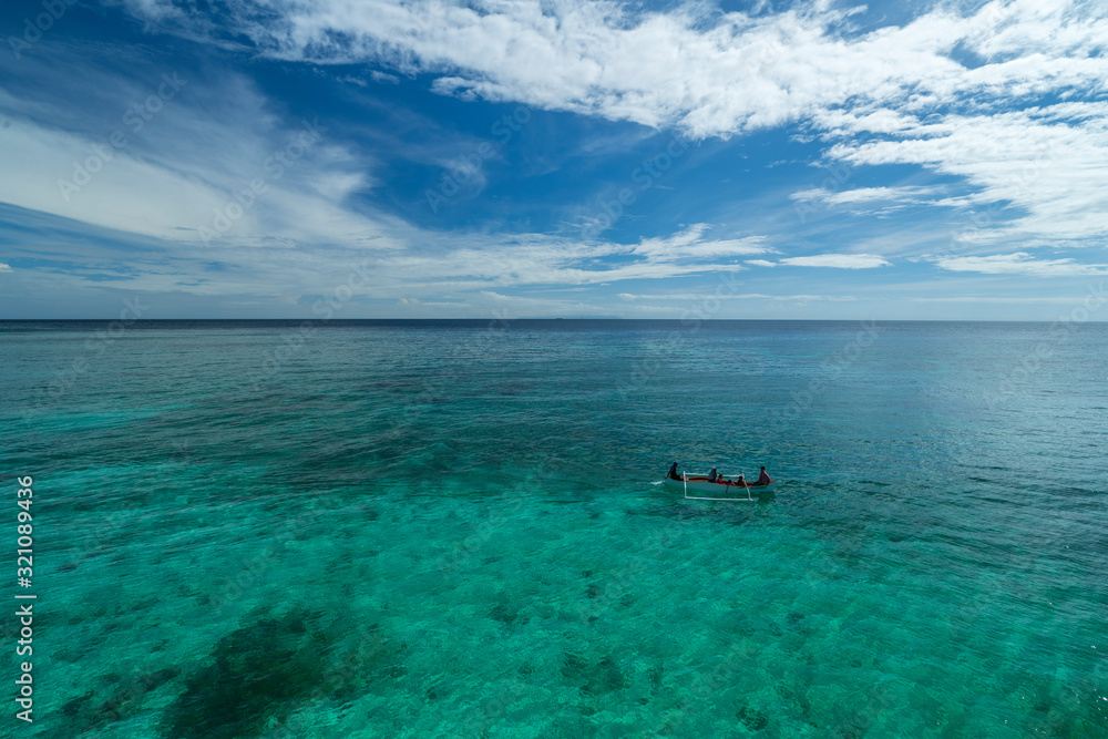 Turquoise blue water and beatiful beach on philippines island bohol anda. Diving swimming snorkeling travel vacation