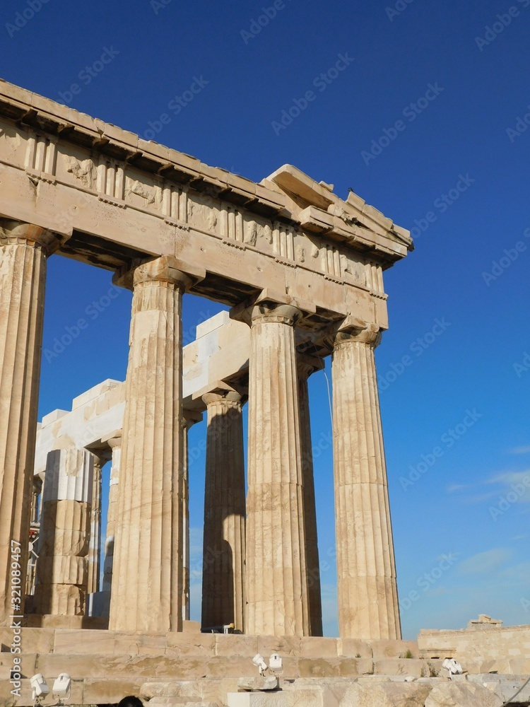 View of the Parthenon, the ancient temple of goddess Athena, in the morning light, in Athens, Greece View of the Parthenon, the ancient temple of goddess Athena, in the morning light, in Athens, Greece