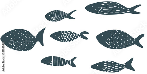 Fish isolated on white background elements. Creative scandinavian kids illustration