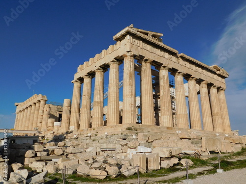 View of the Parthenon, the ancient temple of goddess Athena, in the morning light, in Athens, Greece