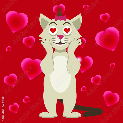 Cat girl character looks in love