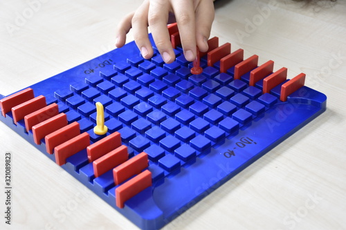 a board game and playing hand