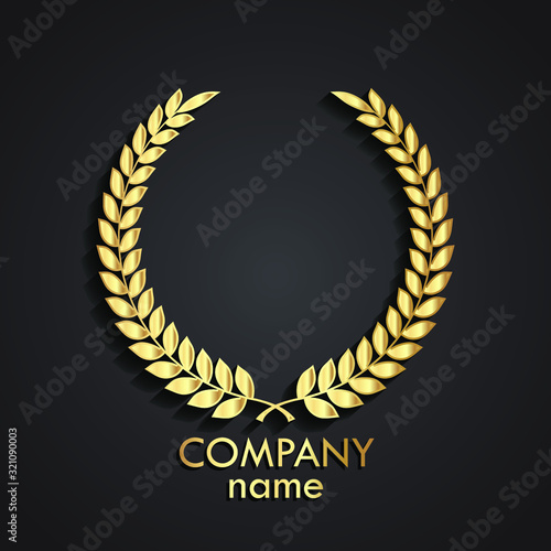 3d golden laurel wreath logo design