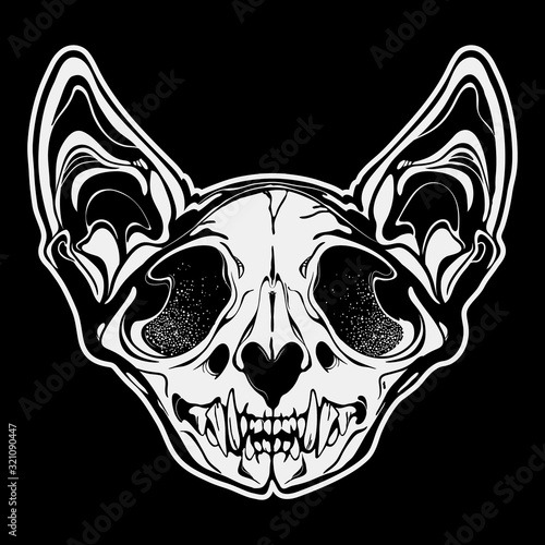 stylized Monochrome patterned cat skull