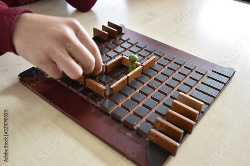 a board game and playing hand