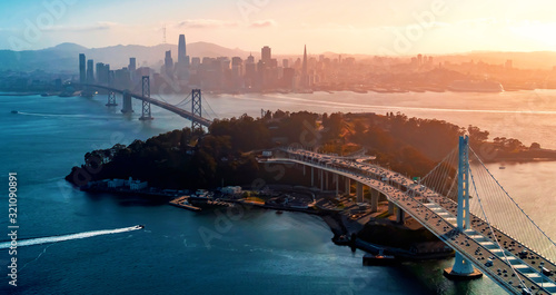 Aerial view of the Bay Bridge in San Francisco, CA photo