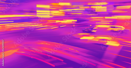Photography Abstract blurred view of people and traffic crossing a busy intersection in Shib