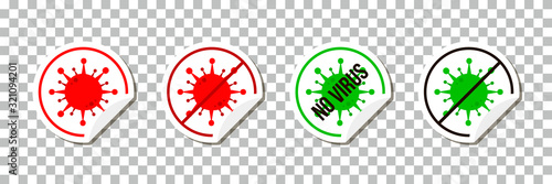 Set, collection of cartoon style vector stickers with virus, coronavirus, bacteria.