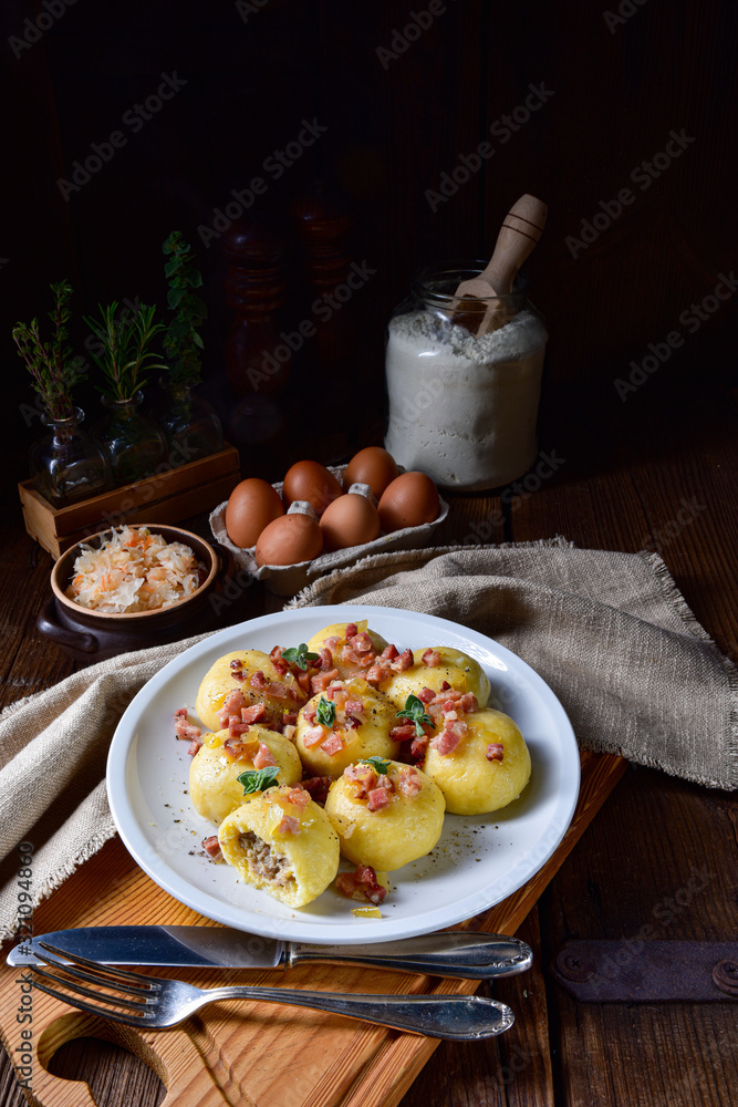 Polish dumplings with meat and mushroom sauerkraut filling Polish dumplings with meat and mushroom sauerkraut filling