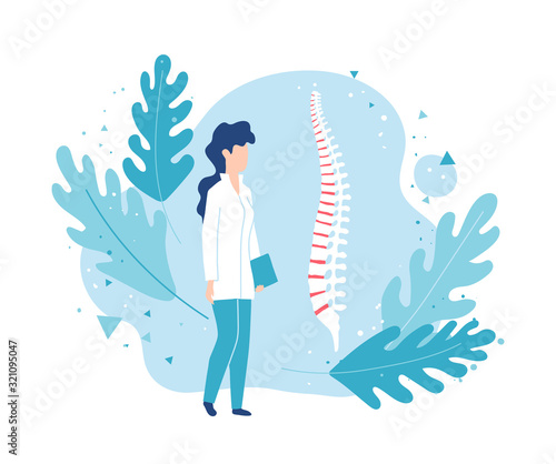 Orthopedist examines the spine. Physiotherapy and rehabilitation after injury.