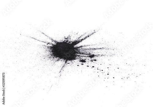 charcoal powder top view isolated on white background , black dust texture.