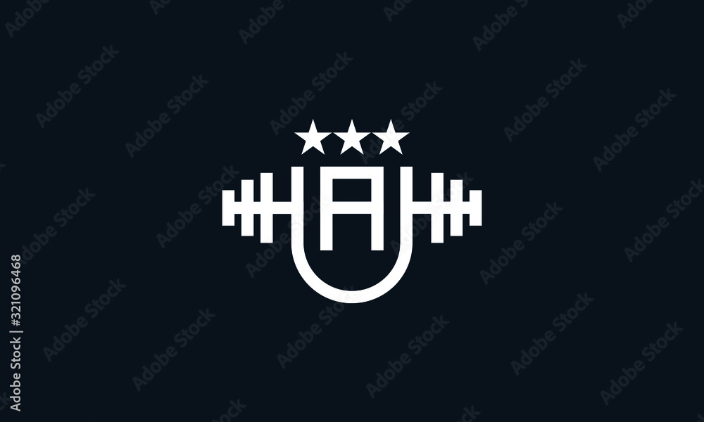 Minimal abstract letter UA health logo. This logo icon incorporate with letter U, A, star and gym icon in the creative way.