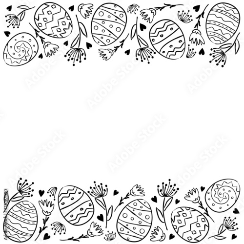 Photography Decorative horizontal stripe from easter eggs, flowers and hearts