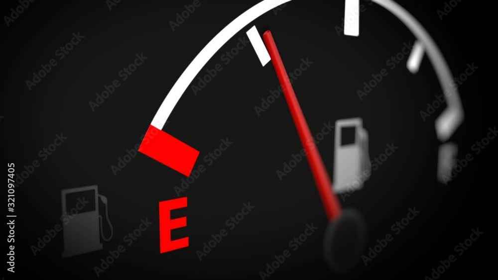 Fuel Gauge Empty Animation With Empty Fuel Warning Light on Car